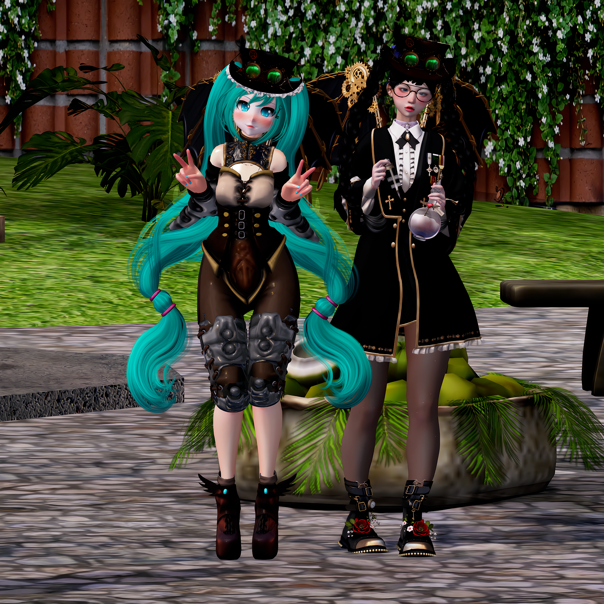 Hatsune Miku and Aya Systema in Steampunk Outfits
